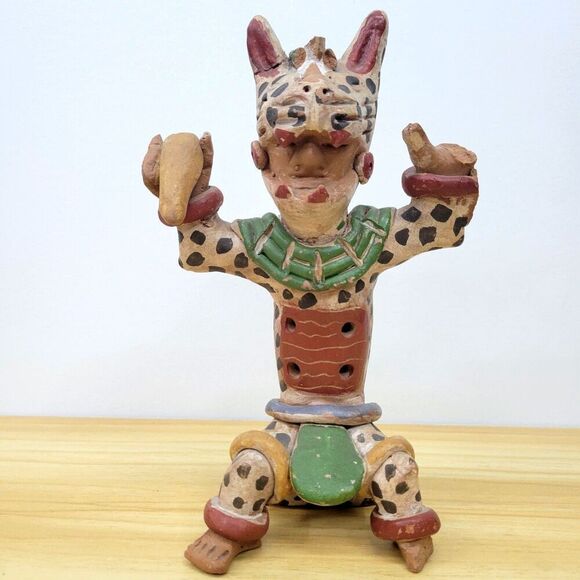 Handcrafted Mexican Clay Jaguar Warrior Figure – Folk Art *Read - Picture 1 of 12